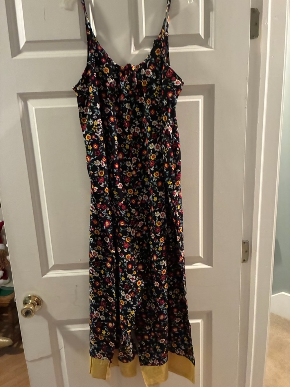 Floral Midi Slip Dress with Yellow Hem
